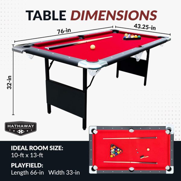 70b1c8b81c8844bbab5366721f20e5e0 Hathaway Fairmont 6 Ft Portable Pool Table, Adults Folding Billiards Tables for Game Room with Easy Foldable Storage, Includes Full Set of Billiard Balls, Cues, Chalk & Brush