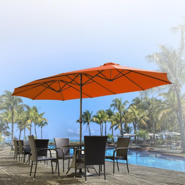 70d9fb2c601f4297af744cf4b38af98f 15ft Patio Umbrella with Solar Lights, Large Double Umbrella Outdoor, Rectangle 180''x106'' Umbrellas with 156 PCS LED Lights and Crank Handle for Backyard Deck Pool Shade in Black(1.9" Pole)
