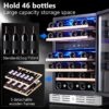 24 inch Wine Cooler, 46 Bottle - Dual Zone Built-in or Freestanding Fridge with Stainless Steel Reversible Glass Door, for Home, Kitchen, or Office.