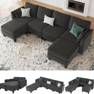 Modular Sectional Sofa, Convertible U Shaped Sofa Couch with High Density Memory Foam, 6 Seat Comfy Modular Sofa Couch for Living Room, Modern U Shaped Sectional Sofa, Dimgrey
