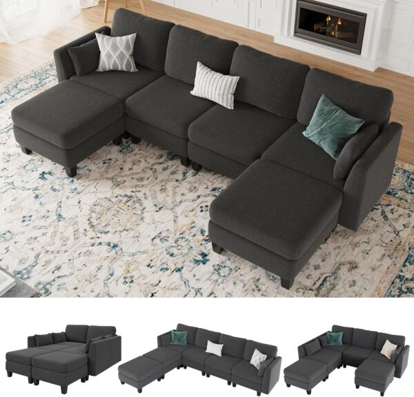 714b4a68f1dd4ec6af31d332ed3023c1 Modular Sectional Sofa, Convertible U Shaped Sofa Couch with High Density Memory Foam, 6 Seat Comfy Modular Sofa Couch for Living Room, Modern U Shaped Sectional Sofa, Dimgrey