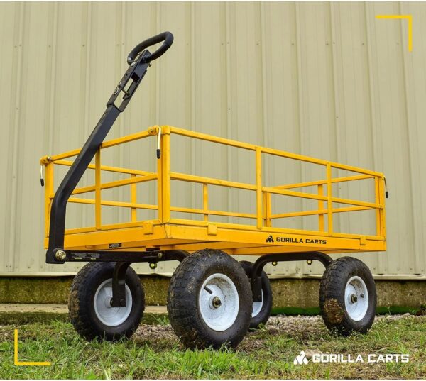716f22767c6948aca82849b6c413bc66 7 Cu Ft Heavy Duty Steel Utility Cart, with Steel Mesh Bed 1200 Pound Hauling Capacity, for Outdoor, Yard Camping, Yellow