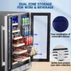24 inch Wine Cooler, 46 Bottle - Dual Zone Built-in or Freestanding Fridge with Stainless Steel Reversible Glass Door, for Home, Kitchen, or Office.