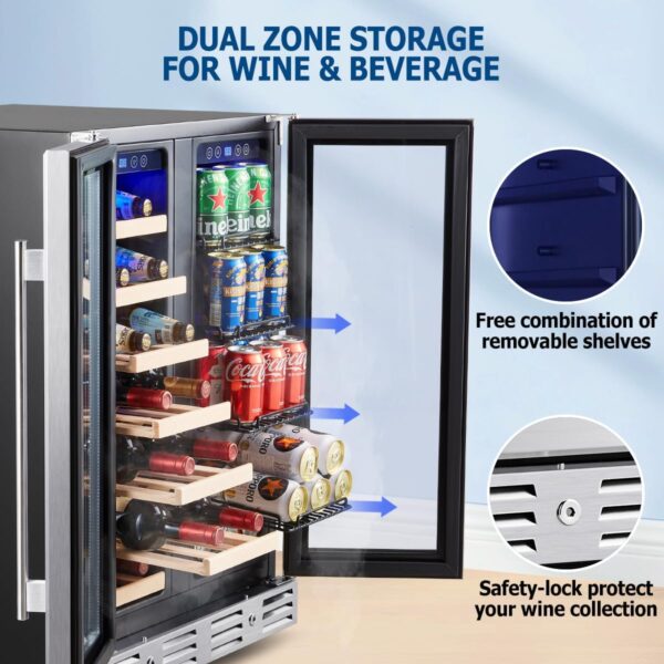 718f9d6468e449c09f9d2e4592bfc87c 24 inch Wine Cooler, 46 Bottle - Dual Zone Built-in or Freestanding Fridge with Stainless Steel Reversible Glass Door, for Home, Kitchen, or Office.