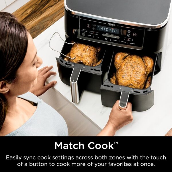 72a8b01c93084ff29a3c1cfb09aadf70 DZ401 Foodi 10 Quart 6-in-1 DualZone XL 2-Basket Air Fryer with 2 Independent Frying Baskets, Match Cook & Smart Finish to Roast, Broil, Dehydrate for Quick, Easy Family-Sized Meals, Grey