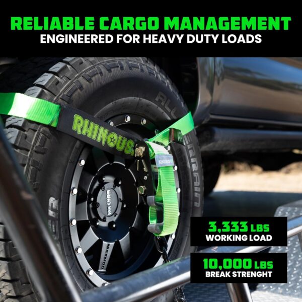 72ba64c07da347e194b4f284a55a675e Car Tie Down Straps for Trailers with Flat Hooks (4-Pack) - 2 Inch x 8 Feet (10,000lb Break Strength) - Heavy Duty T-Handle Car Lasso Tire Straps for Trailer & UTV - Black