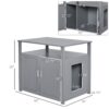 PawHut Wood Cat Litter Box Enclosure Furniture w/ Adjustable Interior Wall Grey