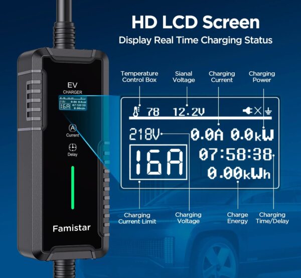 735af0b63e194835a83047e7dc93eefb Level 2 & Level 1 EV Charger, 16Amp 110-240V Portable J1772 Electric Car Charger with Adjustable Amp Delayed Timer 25ft Long Cord