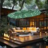 15ft Double Sided Patio Umbrella with Solar Lights, Outdoor Large Umbrellas with Crank Handle and 36 LED Lights, Rectangular Market Umbrella with Base Included for Deck Pool Shade