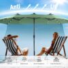 15ft Double Sided Patio Umbrella with Solar Lights, Outdoor Large Umbrellas with Crank Handle and 36 LED Lights, Rectangular Market Umbrella with Base Included for Deck Pool Shade