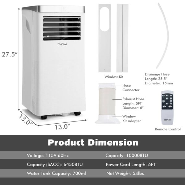 73df6fd7e47949e1baa2dd4abe6e3b5c Costway 6450 BTU (10000BTU ASHRAE) Portable Air Conditioner 3-in-1 Air Cooler with Remote Control