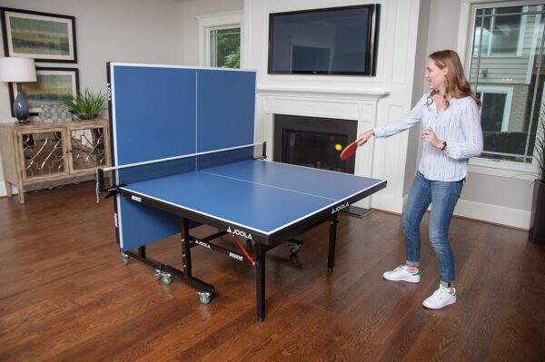 7457cc45a9874267b008bf4586b0b9ff JOOLA Inside Professional MDF Indoor Ping Pong Table with Quick Clamp Table Tennis Net and Post Set - 10 Minute Easy Assembly - Tournament Quality - Foldable with Single Player Playback Mode