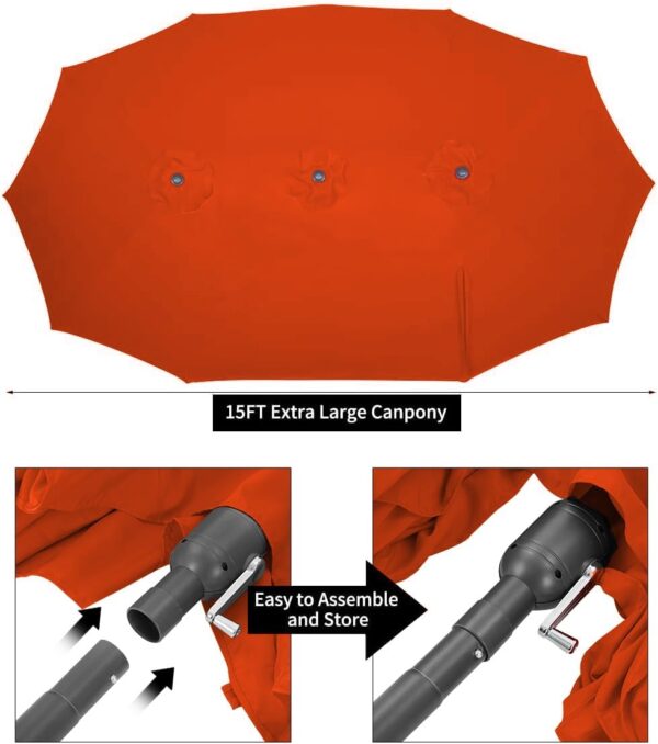 74983ff7c23f432aa07845e18f104e97 15ft Patio Umbrella with Solar Lights, Large Double Umbrella Outdoor, Rectangle 180''x106'' Umbrellas with 156 PCS LED Lights and Crank Handle for Backyard Deck Pool Shade in Black(1.9" Pole)