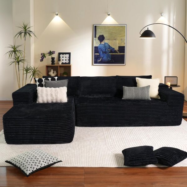 74aa0779b20c425380ef5d40c83581a3 104" Cloud Sectional Couch with L-Shape Chaise,Modern Modular Sofa with Deep Seat, Upholstered Couches for Living Room Bedroom,No Assembly Required, Black (Corduroy Fabric)