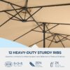 Double Sided Patio Umbrellas - 15ft Solar Lights LED Lighted Outdoor Extra Large Market Table Umbrella with Base Included, Oversized Umbrella for Deck, Pool, Backyard (Beige)