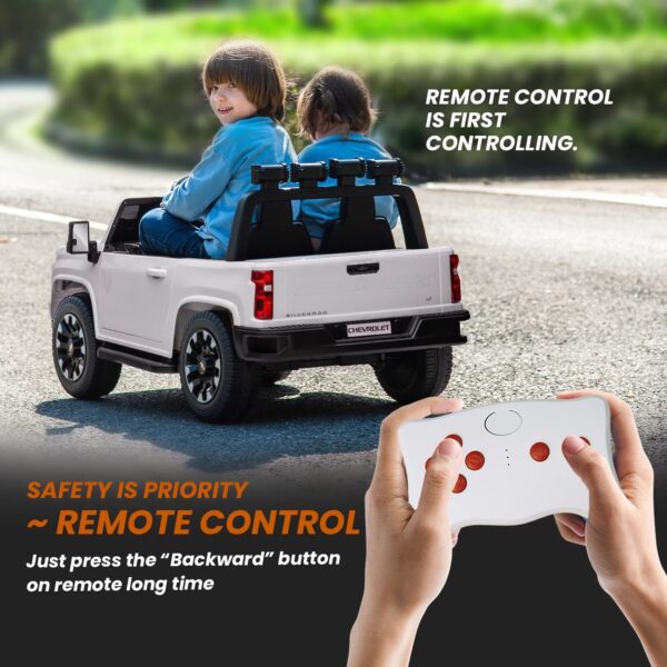 Track 7 24V Ride on Car, Licensed Silverado HD 2 Seater Electric Car for Boys Girls Age 3+, 24V Ride on Truck w/Remote Control, Music, ABC, White