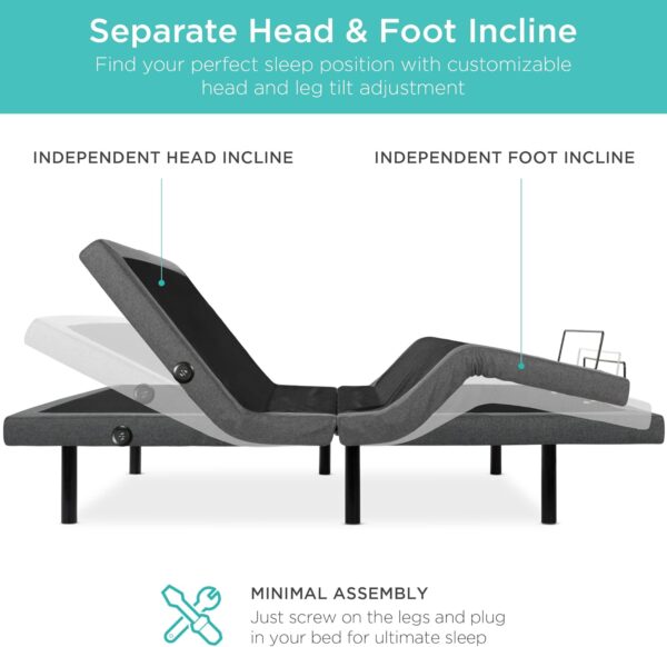 750c1c7da8534f638aa55b3d7b828207 Best Choice Products Ergonomic Twin XL Size Adjustable Bed Frame, Electric Base w/Wireless Remote Control, Nightlight, Massager, 2 USB Ports