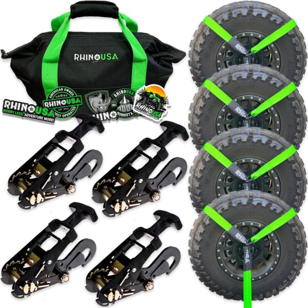 75362182ba5b4b9abf9cb4cc0cfbccd5 Car Tie Down Straps for Trailers with Flat Hooks (4-Pack) - 2 Inch x 8 Feet (10,000lb Break Strength) - Heavy Duty T-Handle Car Lasso Tire Straps for Trailer & UTV - Black