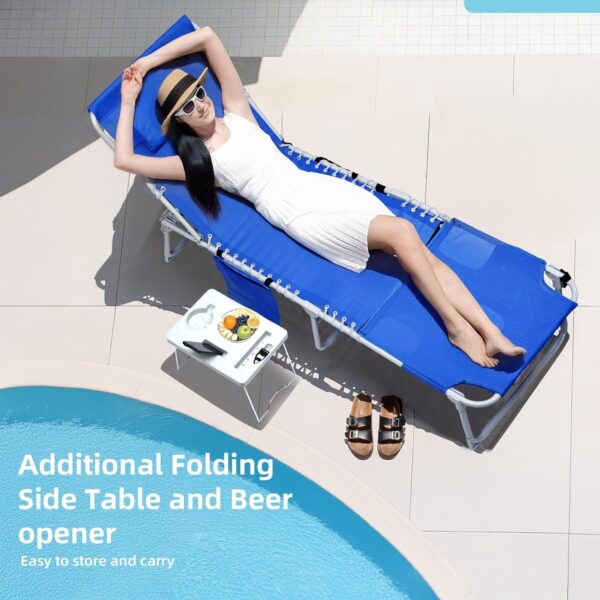 75613eea28db43ac8bc942e5c577807e 3-in-1 Outdoor Sun Tanning Lounge Chair with Face Hole – 5-Position Recliner, Folding Side Table & Removable Pillow, 330lbs Capacity, Blue