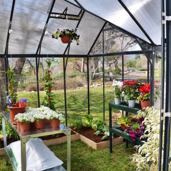 7568af579cfb439c93b529e5ba5c8aec Palram - Canopia Chalet Four Season - 12' x 10' - Walk-In Hobby Greenhouse - Charcoal Gray - with 2 Roof Vents