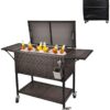 80 Quart Rattan Rolling Cooler Cart, Portable Wicker Cooler Trolley, Backyard Party Drink Beverage Bar