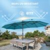Double Sided Patio Umbrellas - 15ft Solar Lights LED Lighted Outdoor Extra Large Market Table Umbrella with Base Included, Oversized Umbrella for Deck, Pool, Backyard (Beige)