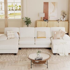 Sectional Couches for Living Room, U Shaped Couch with Chenille Fabric, 4 Seat Modern Sofa with Removable Pillows for Apartment and Small Space (Fabric, Grey)