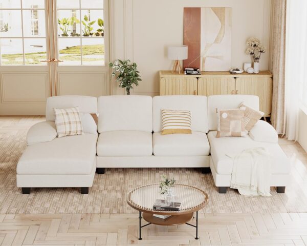 75e44896087c48b498caf0dbdc7b932c Sectional Couches for Living Room, U Shaped Couch with Chenille Fabric, 4 Seat Modern Sofa with Removable Pillows for Apartment and Small Space (Fabric, Grey)