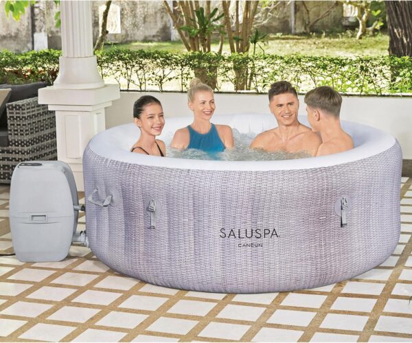 76b849c8976b4627bead0101dcc382d7 Bestway SaluSpa Fiji AirJet Large Round 2 to 4 Person Inflatable Hot Tub Portable Outdoor Spa with 120 AirJets and EnergySense Cover, Grey