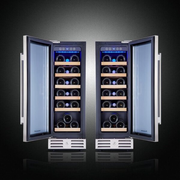 76c1d9c3d15049dbaed6f2d7235c0258 24 inch Wine Cooler, 46 Bottle - Dual Zone Built-in or Freestanding Fridge with Stainless Steel Reversible Glass Door, for Home, Kitchen, or Office.