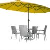 15ft Patio Umbrella with Solar Lights, Large Double Umbrella Outdoor, Rectangle 180''x106'' Umbrellas with 156 PCS LED Lights and Crank Handle for Backyard Deck Pool Shade in Black(1.9" Pole)