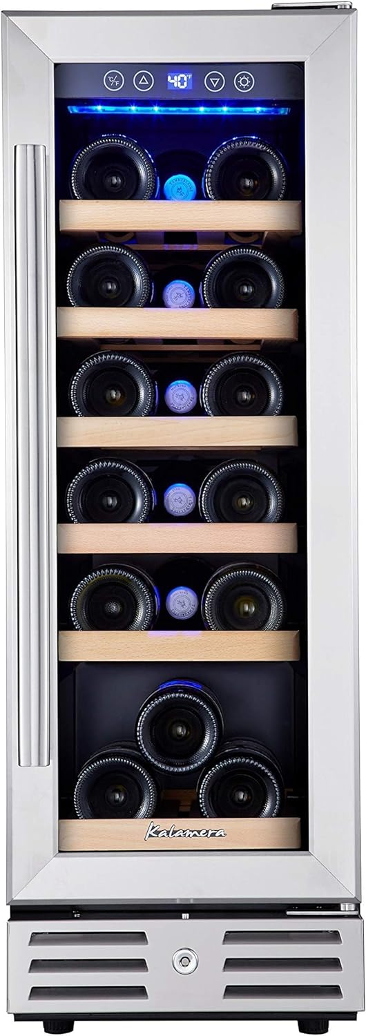 7732ae4974fd4108b988199098de548b 24 inch Wine Cooler, 46 Bottle - Dual Zone Built-in or Freestanding Fridge with Stainless Steel Reversible Glass Door, for Home, Kitchen, or Office.
