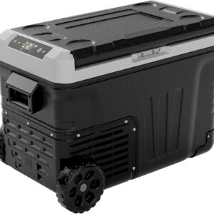 12 Volt Refrigerator, 37QT(35L) Electric Cooler, Portable Freezer 12V/24V DC 110-240V AC, 12V Fridge -4℉~68℉, 12V Cooler with Wheels & 2 Baskets for Travel, Truck, Boat, Camping