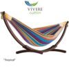 Vivere Double Cotton Hammock with Solid Pine Stand- Tropical