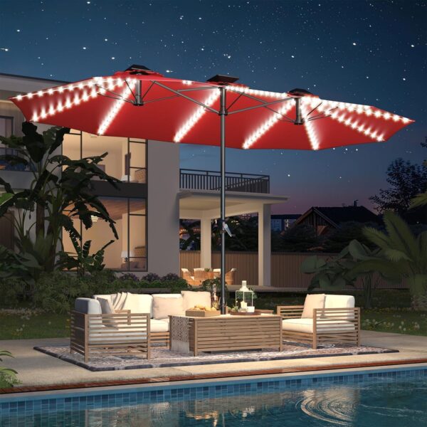 7794c0a89c8345f9ada82e5a7f23fe75 15ft Patio Umbrella with Solar Lights, Large Double Umbrella Outdoor, Rectangle 180''x106'' Umbrellas with 156 PCS LED Lights and Crank Handle for Backyard Deck Pool Shade in Black(1.9" Pole)