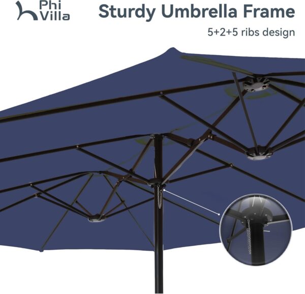 77c84e2861b7495eb929374047c04477 15ft Patio Umbrella Double-Sided Outdoor Market Extra Large Umbrella with Crank, Umbrella Base Included (Dark Red)