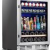 24 inch Wine Cooler, 46 Bottle - Dual Zone Built-in or Freestanding Fridge with Stainless Steel Reversible Glass Door, for Home, Kitchen, or Office.