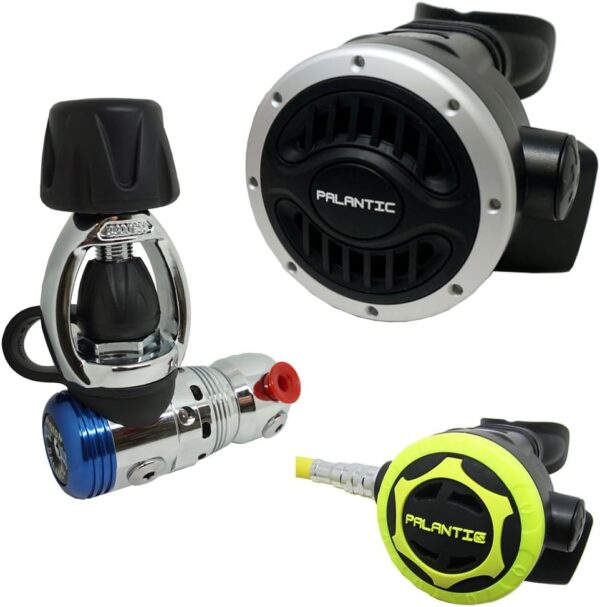 783b7c6df579474eaf8138189fcccc24 Yoke Regulator & Octopus Combo for Scuba Diving | High-Performance Over-Balanced Regulator, Silicone Mouthpiece, 27" Hose, Large Purge Button, 36" Yellow Octopus Hose