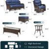 Outdoor Swivel Rocker Patio Chairs with 6-Inch Thick Cushions and Side Table, 3PCS High Back Wicker Patio Furniture Set for Porch, Balcony, Deck and Yard in Blue