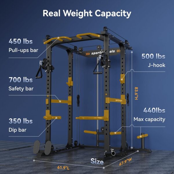 785b7e9f289548188ebe84345378e05e Sportsroyals Power Cage,1600lbs Multi-Function Power Rack with Adjustable Cable Crossover System and More Training Attachment, Weight Cage for Home Gym