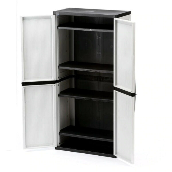 785d195c255a46ce9a0e22c83812b51d HDX Gray Plastic Freestanding Garage Cabinet, 35′′W x 71′′H x 18′′D, with Adjustable Shelves and Lockable Doors