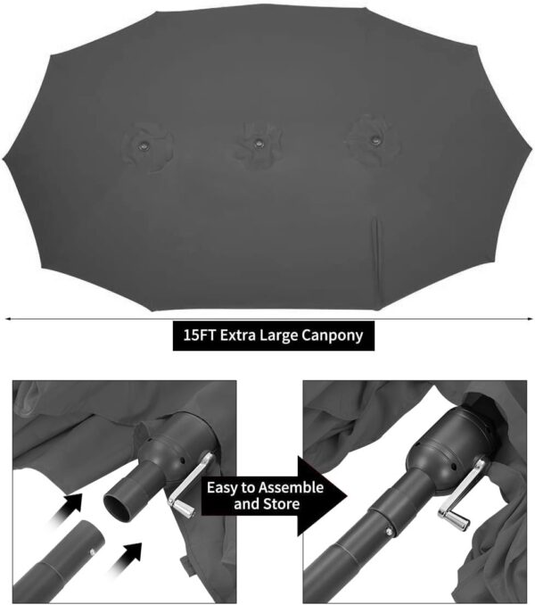 78659edcb3bc43b0a939a0c20d210201 15ft Patio Umbrella with Solar Lights, Large Double Umbrella Outdoor, Rectangle 180''x106'' Umbrellas with 156 PCS LED Lights and Crank Handle for Backyard Deck Pool Shade in Black(1.9" Pole)