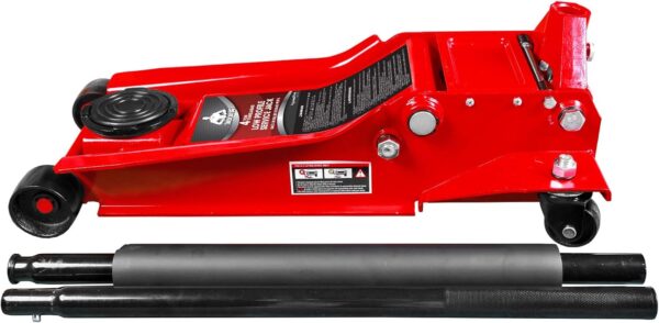 78988906a64b48f1a75d12a1f9575054 3 Ton Low Profile, Aluminum and Steel Racing Floor Jack with Dual Pistons Quick Lift Pump for Sport Utility Vehicle, Lifting Range 3-15/16" min to 18-5/16" max, Red