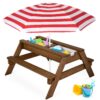 Best Choice Products Kids 3-in-1 Outdoor Convertible Activity Sand & Water Picnic Table w/ Umbrella - Walnut/Red