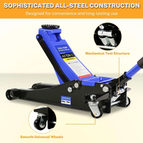 79727fae35ac43f8b98f1d368020306f 4-Ton Floor Jack, Low Profile Car Jack, Heavy-Duty Trolley Jack Car Lift with Dual Pump Pistons, Lifting Range 4"-21", 8000LBS