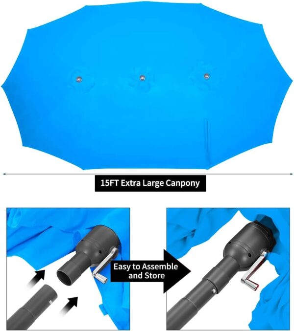 797cdd2f0c9b4db2b3681a5fed16c3dd 15ft Patio Umbrella with Solar Lights, Large Double Umbrella Outdoor, Rectangle 180''x106'' Umbrellas with 156 PCS LED Lights and Crank Handle for Backyard Deck Pool Shade in Black(1.9" Pole)