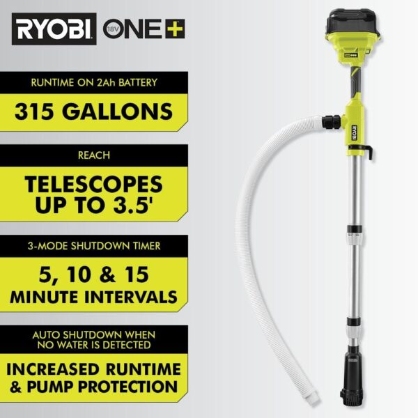 ONE+ 18V Cordless 1/6 HP Telescoping Pole Pump with 2.0 Ah Battery and Charger RY20UP022K