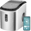 Nugget Ice Maker Countertop with Handle, Ready in 6 Mins, 34lbs Per Day, Removable Top Cover, Auto-Cleaning, Portable Sonic Ice Maker with Basket and Scoop, for Home/Party/RV/Camping (Black)