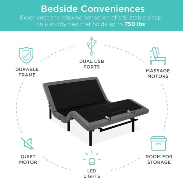 79da74571c4d443eaf23e961fc12b9c7 Best Choice Products Ergonomic Twin XL Size Adjustable Bed Frame, Electric Base w/Wireless Remote Control, Nightlight, Massager, 2 USB Ports