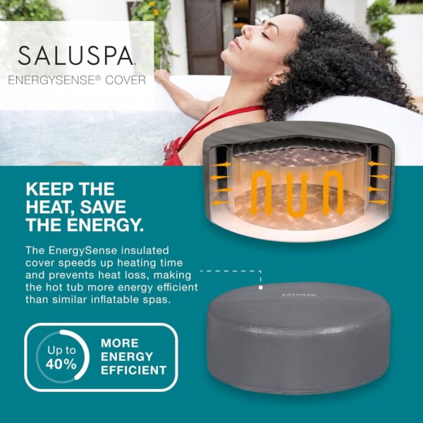 79e264398fe149c2b31b2cab93d4c158 Bestway SaluSpa Fiji AirJet Large Round 2 to 4 Person Inflatable Hot Tub Portable Outdoor Spa with 120 AirJets and EnergySense Cover, Grey